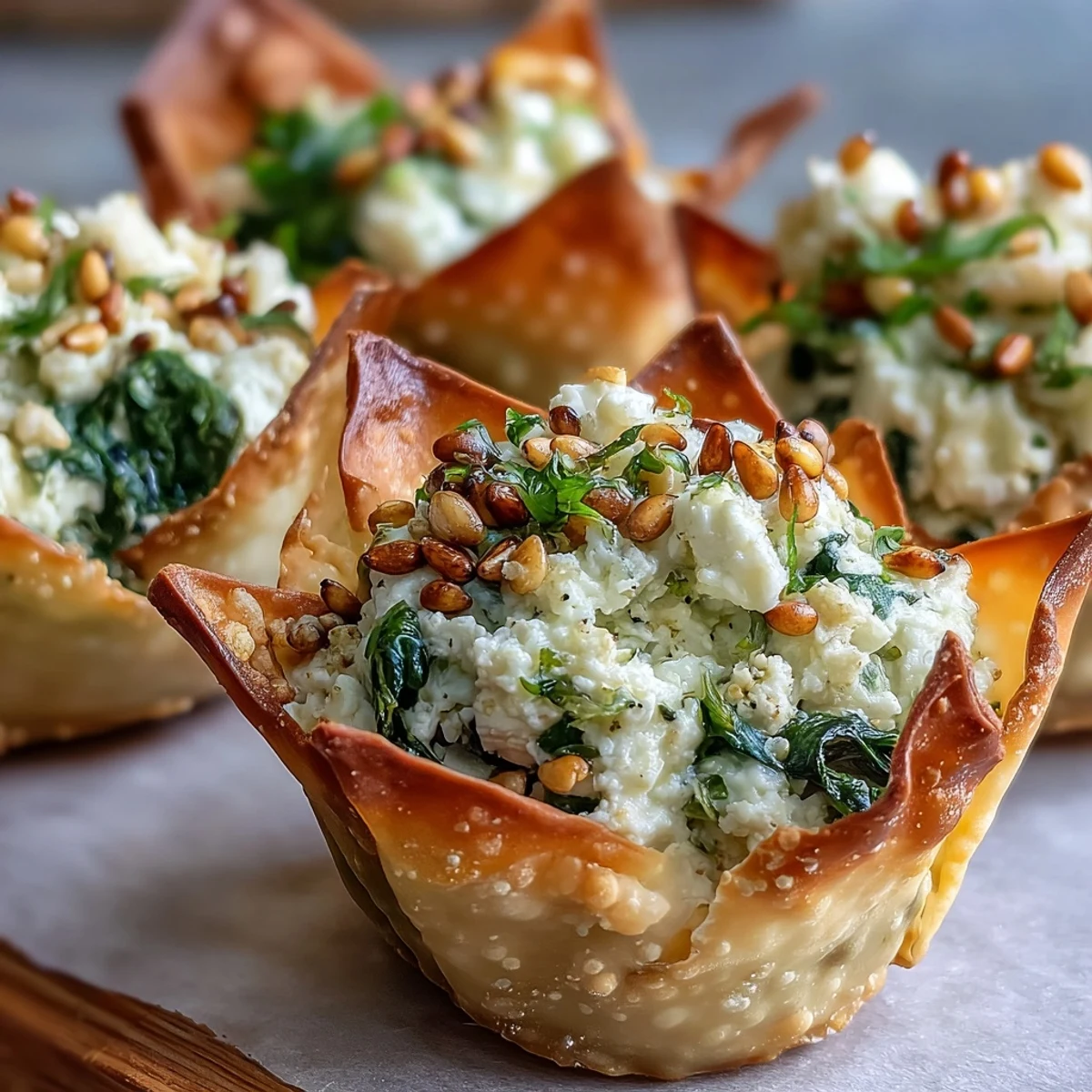 Freshly baked Mediterranean Spinach and Feta Cheese Crisps garnished with sesame seeds, arranged on a cooling rack, ready for party platters.