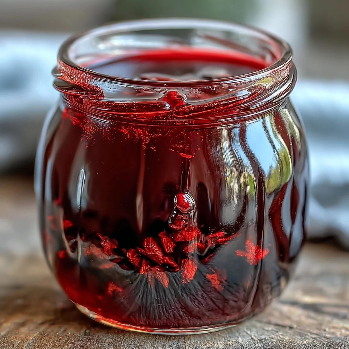 A glass of homemade Black Currant Shrub with a deep purple hue, ready to be mixed into a refreshing beverage.