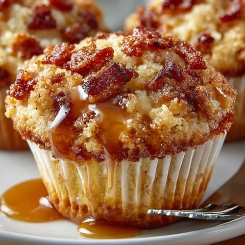 Golden, fluffy Maple Bacon Pancake Muffins, topped with crispy bacon ready to be enjoyed.