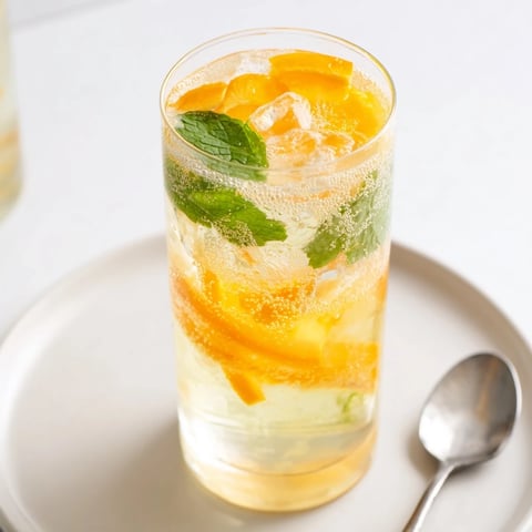 Refreshing probiotic soda mocktail served over ice with vibrant citrus slices.  