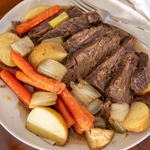 Tender Sunday pot roast with roasted veggies, perfect for cozy family dinners.  