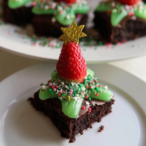 Express Christmas Tree Brownie Hats topped with festive green frosting, ready for your holiday celebrations.