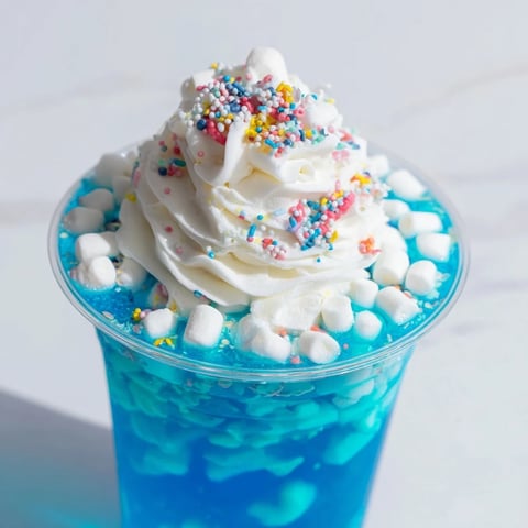 Vibrant snow globe Jello cups, a delicious, festive dessert layered with blue gelatin and playful candies.