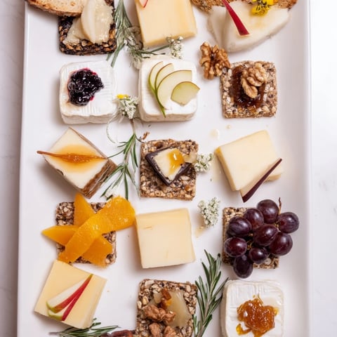 Vibrant Twelve Days of Cheese Board: an appealing party platter with various cheeses and pairings.