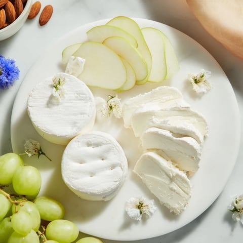 Winter Wonderland Platter features creamy cheese, fruits, and crackers perfect for a wintry gathering.