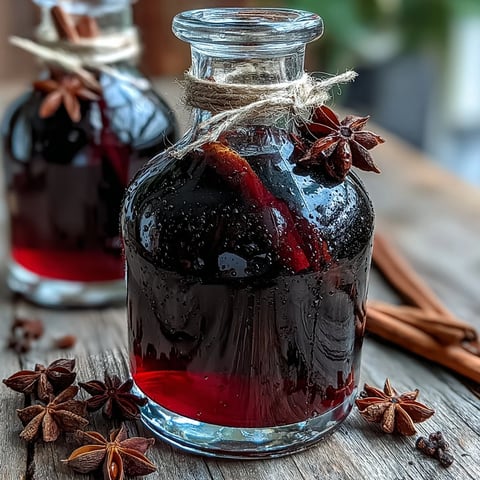 A mason jar filled with Homemade Spiced Blackcurrant Vodka Liqueur, showcasing the deep, rich purple hue of the infused berries and spices.