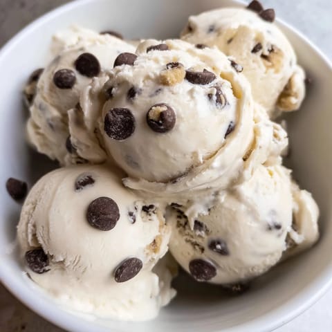 Delightful Cottage Cheese Ice Cream with Cookie Dough served in a chilled bowl for summer.  
