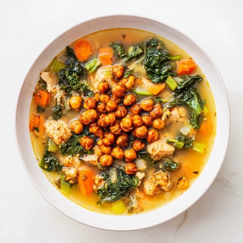 Chicken Kale Soup Crispy Chickpeas