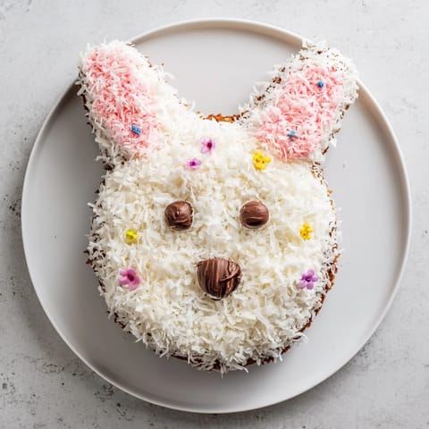 Vivid image of a fluffy Spring Bunny Carrot Cake, decorated for springtime celebrations and enjoyment.