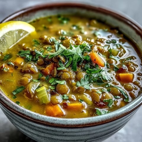 Hearty mung bean soup, a comforting, spice-infused bowl garnished with fresh cilantro.