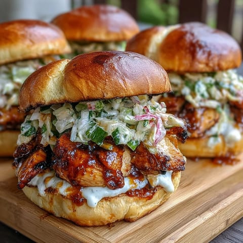 Juicy BBQ chicken sliders with coleslaw, tender pulled chicken in sweet and smoky sauce, served on slider buns with crunchy cabbage-carrot slaw, perfect for July celebrations.
