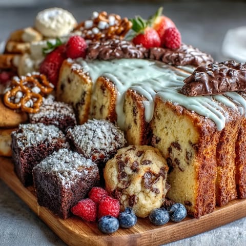 A festive dessert board featuring cake slices, cookies, and brownie bites for graduation celebrations.