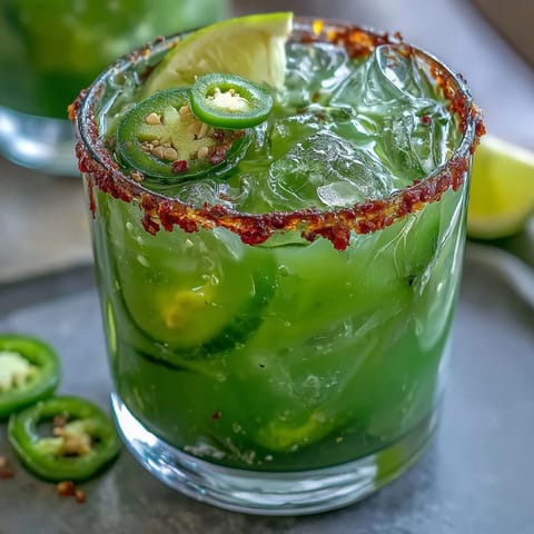 Enjoy this tangy, cool viral pickle margarita mocktail, perfectly garnished for refreshment.