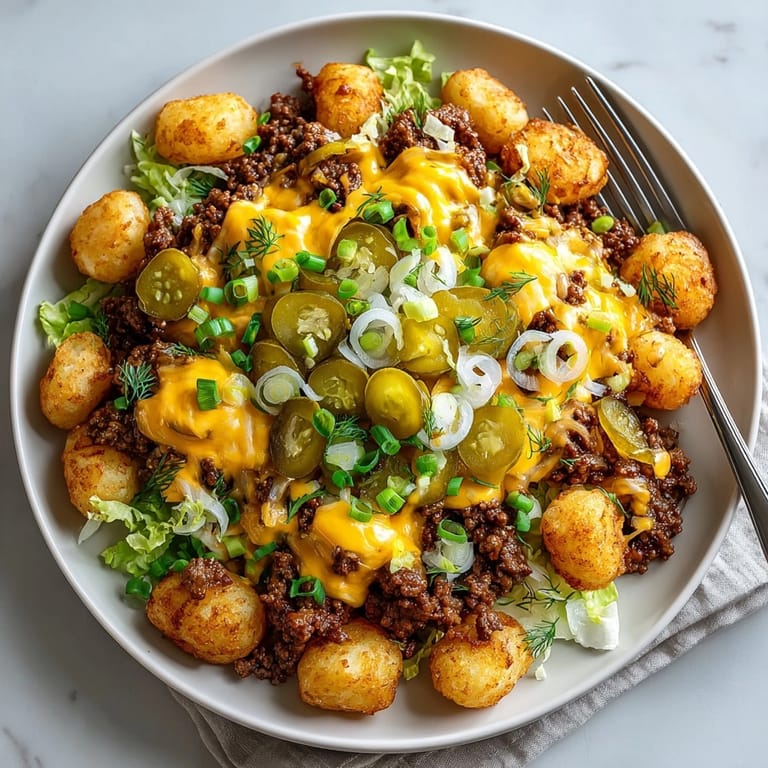 Sizzling ground beef and melted cheddar create a delicious Cozy Cheeseburger Tater Skillet.