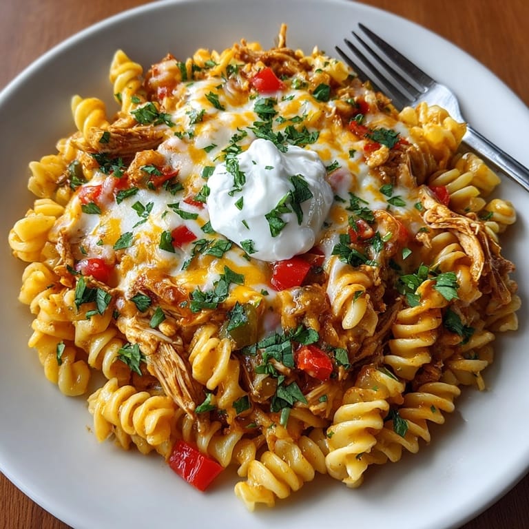 Steam rising: This One-Pot Creamy Chicken Enchilada Pasta boasts a rich, flavorful, and cheesy sauce.