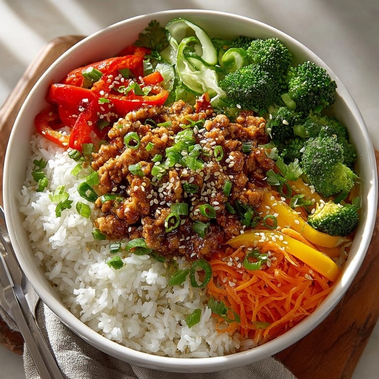 A visually appealing photo showing hearty Weeknight Honey-Garlic Turkey & Rice Bowls with glistening sauce and fresh garnishes, ready to eat.