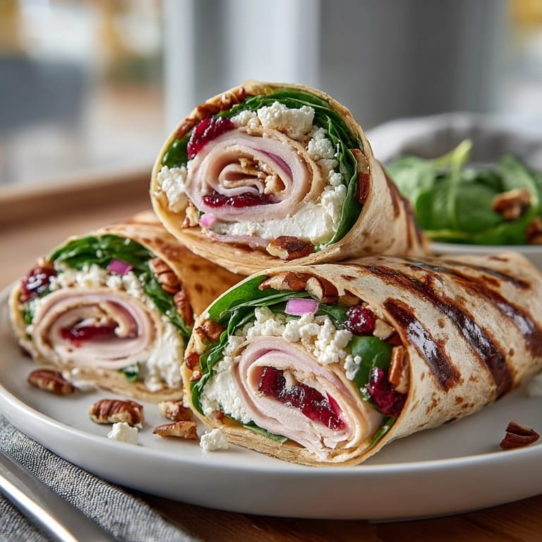Get a glimpse of the savory Cherry Balsamic Glazed Turkey Wraps, drizzled with a rich, homemade glaze.