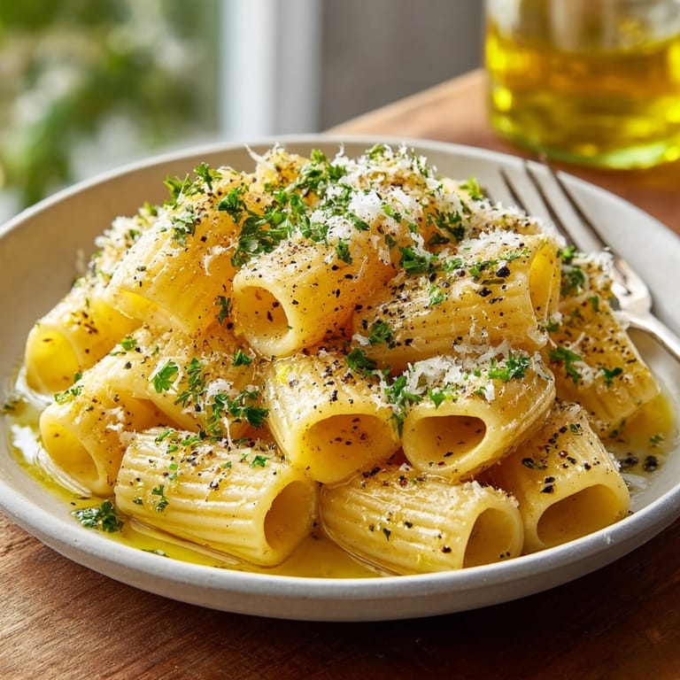 A comforting close-up view of bone broth pasta: rich broth coats perfectly cooked pasta spirals.