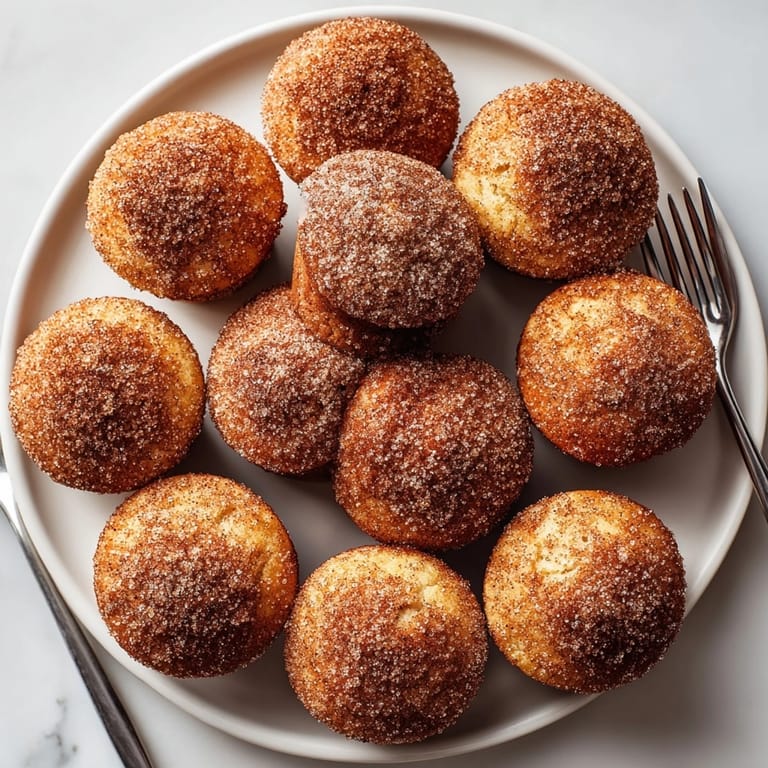 Warm Cinnamon Sugar Donut Muffins brushed with melted butter and rolled in a sparkling sugar mixture.