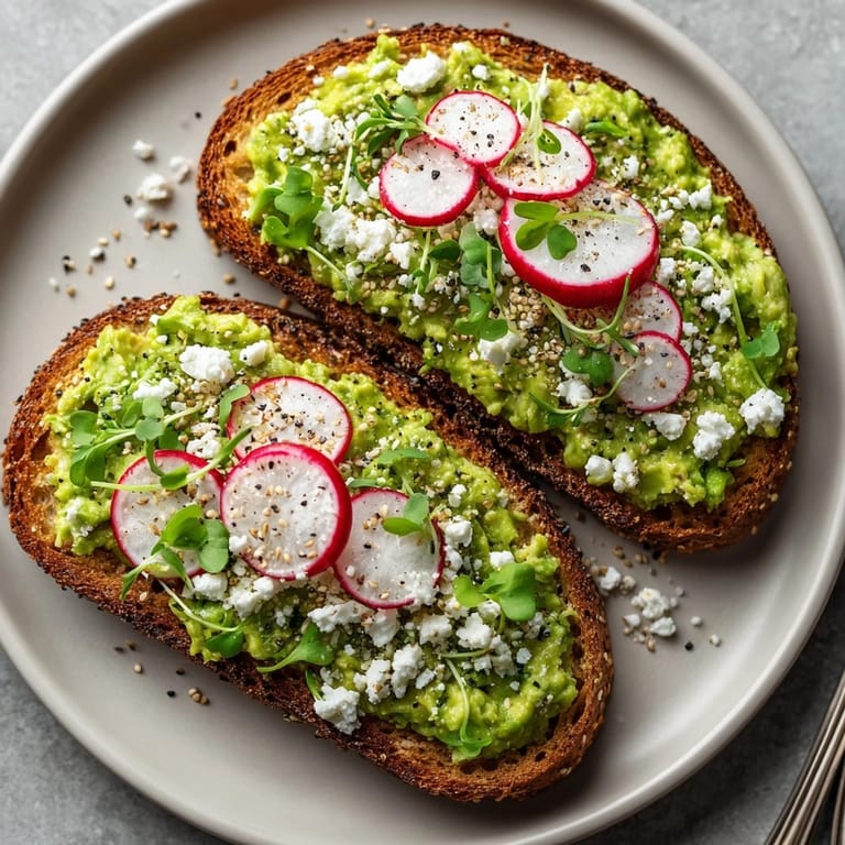 Sliced sourdough Avocado Toast with Everything Bagel Seasoning, garnished with feta cheese and juicy cherry tomatoes for extra flavor.