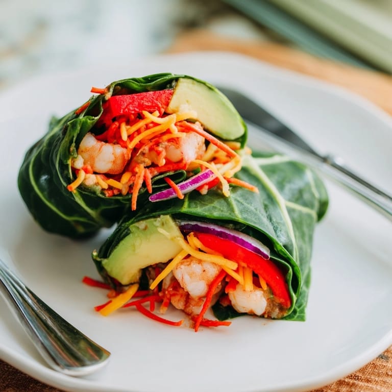 Making delicious Shrimp & Cheddar Collard Green Wraps—an easy gluten-free lunch recipe idea.