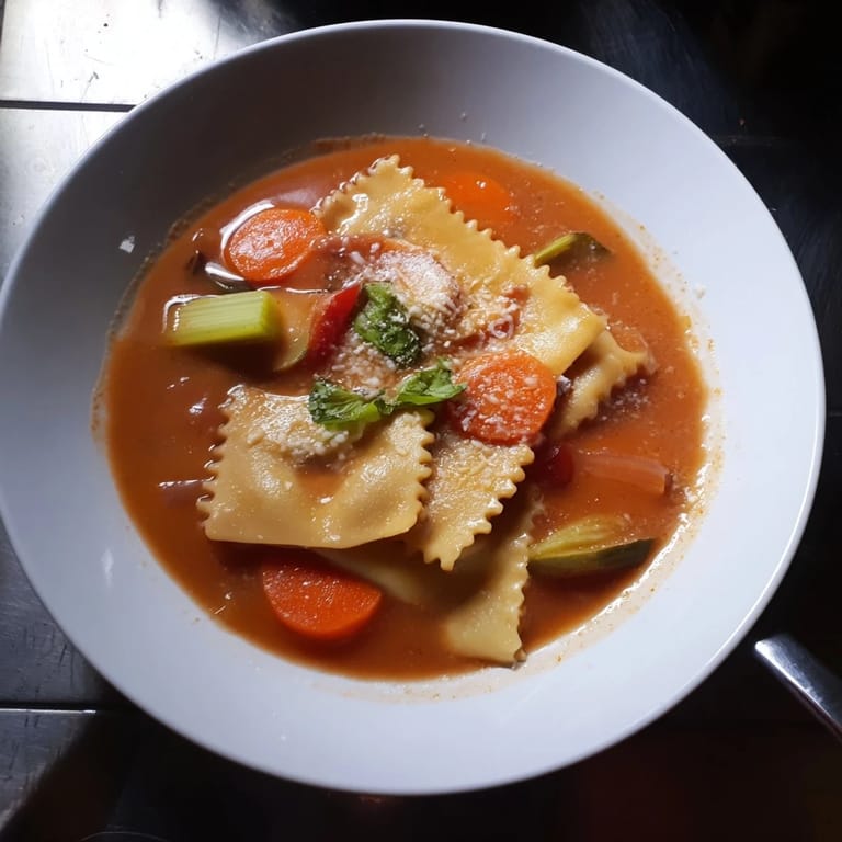 A cozy bowl of rich Lasagne Soup with Creamy Truffle Sauce, perfect for chilly nights.  