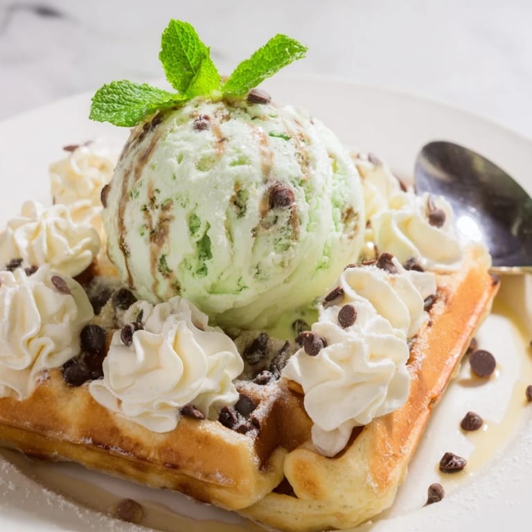 A playful dessert featuring Monster Mint Soda Float Waffles, perfect for summer treats.  