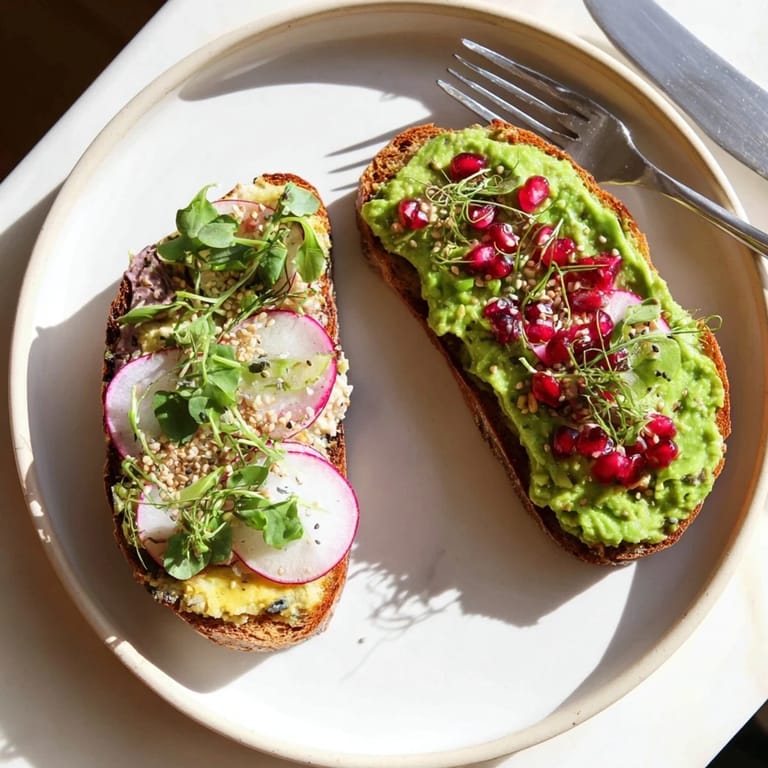 Colorful breakfast toasts featuring ube and avocado for a delightful morning treat.