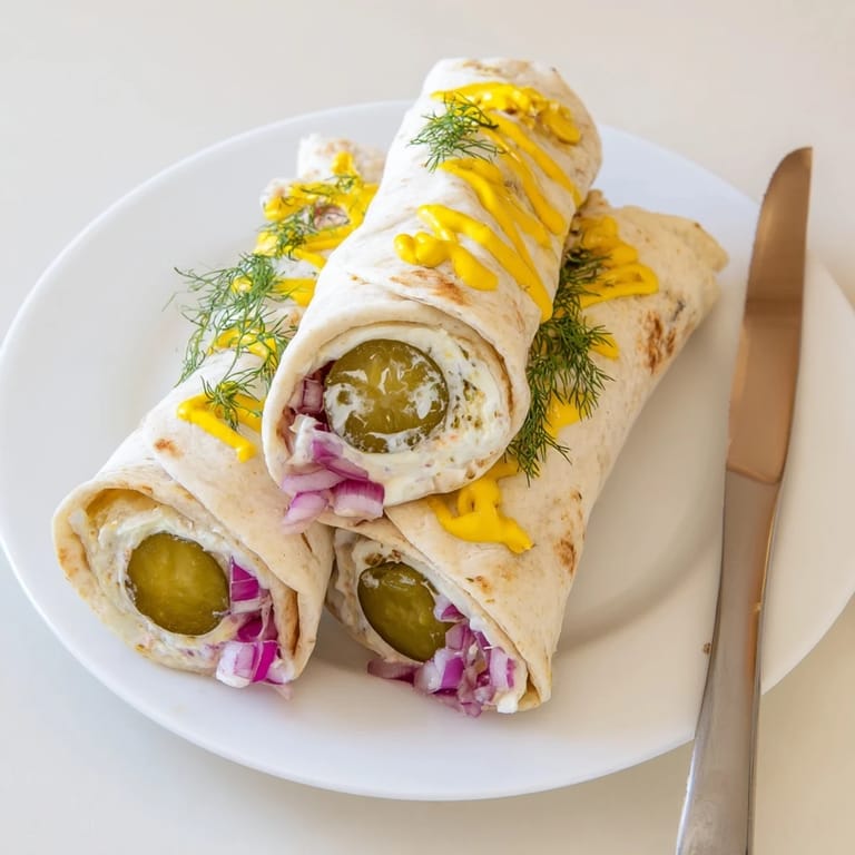 Delicious pickle-in-a-blanket rolls wrapped in tortillas, easy and fun appetizer.  