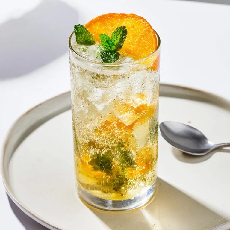 Homemade probiotic soda mocktail garnished with fresh mint for a zesty sip.  