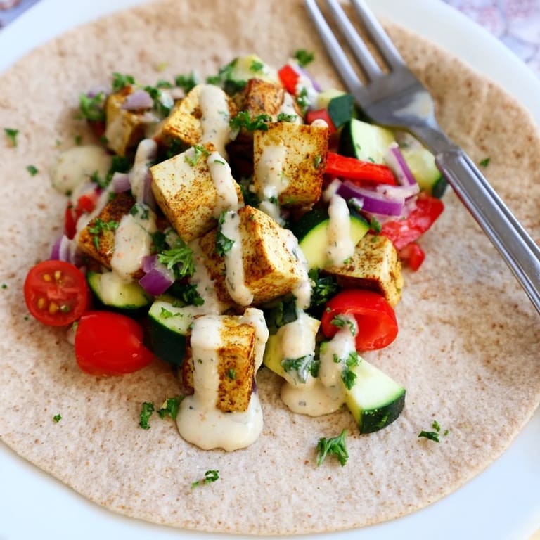 Warm whole wheat wraps filled with smoky tofu in this Vegan Viral Recipe Re-make.  