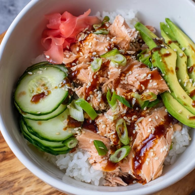 Delicious Leftover Salmon & Rice Bowl steaming hot, featuring tender salmon and fresh vegetables.
