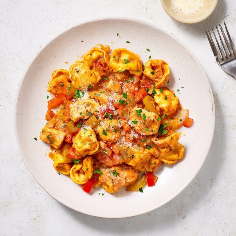 Delicious Zesty Cajun Garlic Parmesan Chicken Tortellini with tender chicken and cheesy pasta.  