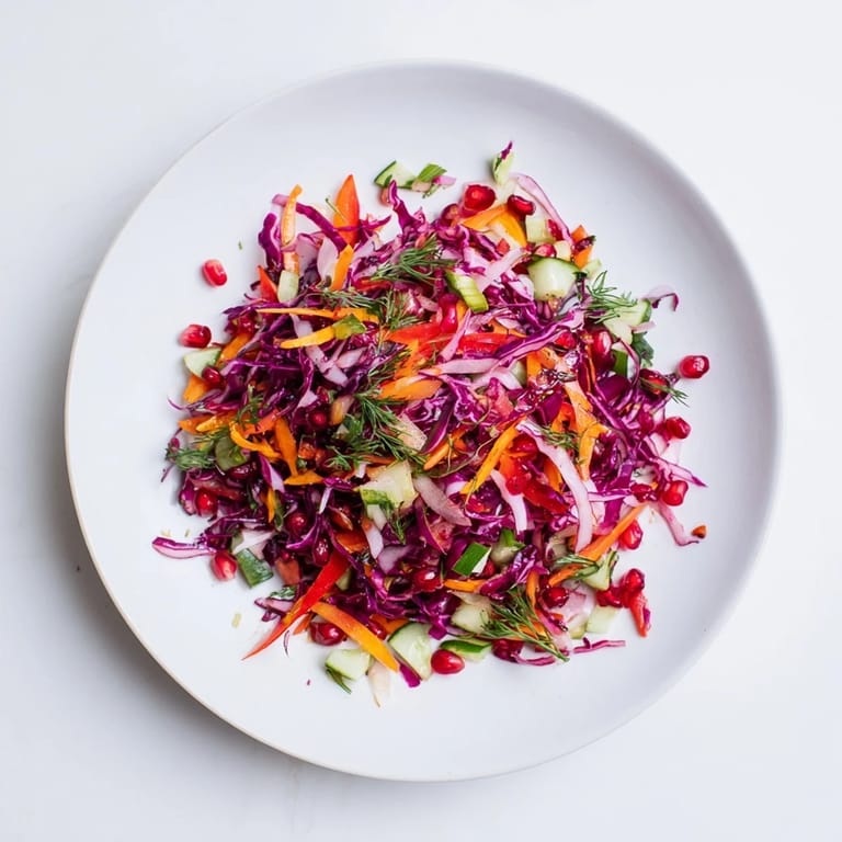 Close-up of a refreshing Shirazi-Inspired Winter Slaw, a perfect side with a mix of textures and flavors.
