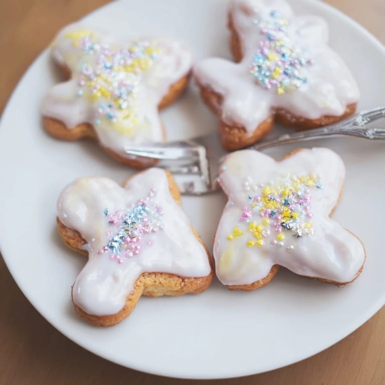 Lightly frosted Biscuits Anges de Noël, each angel-shaped cookie delicately decorated with sprinkles.