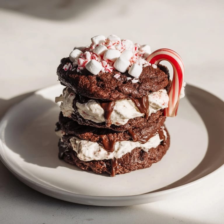 Imagine a stack made of chocolate cookies resembling a warm cup, the delightful Hot Cocoa Mug Cookie Stack.