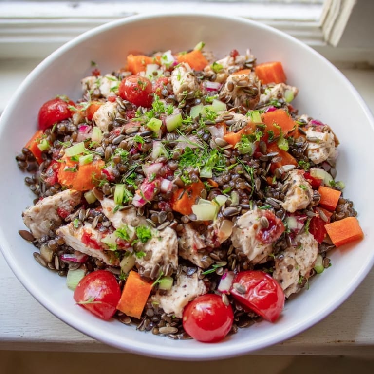 This delicious Chicken and Lentil Recession Salad showcases tender chicken and savory lentils with vibrant veggies.
