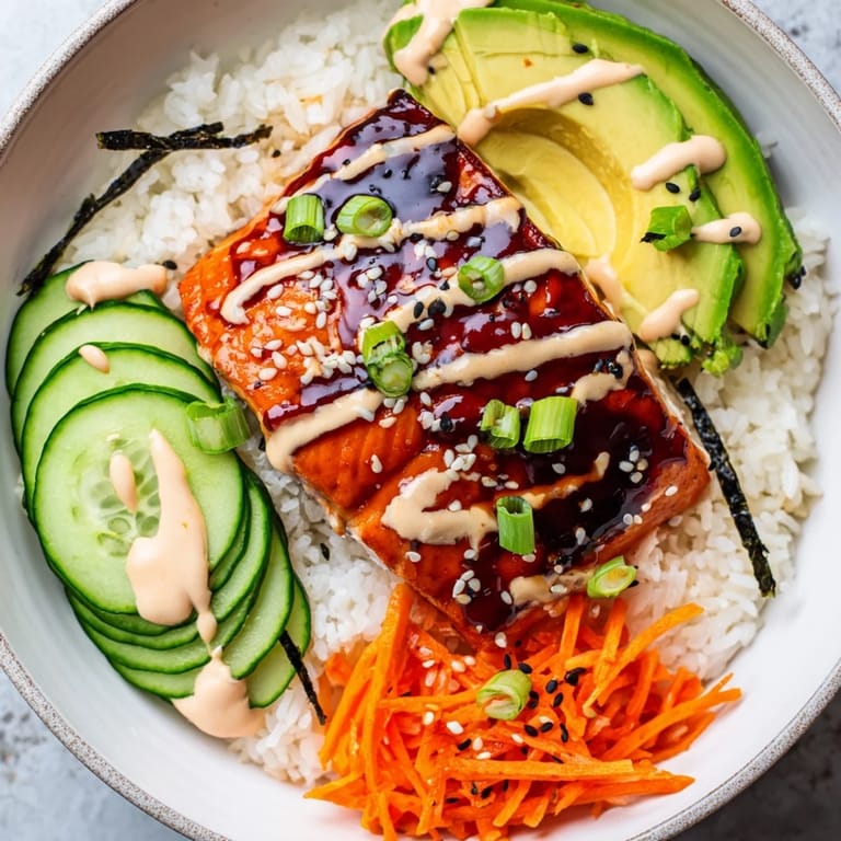 Tender marinated salmon glazed in teriyaki sauce, served over rice in this delicious teriyaki salmon rice bowl.