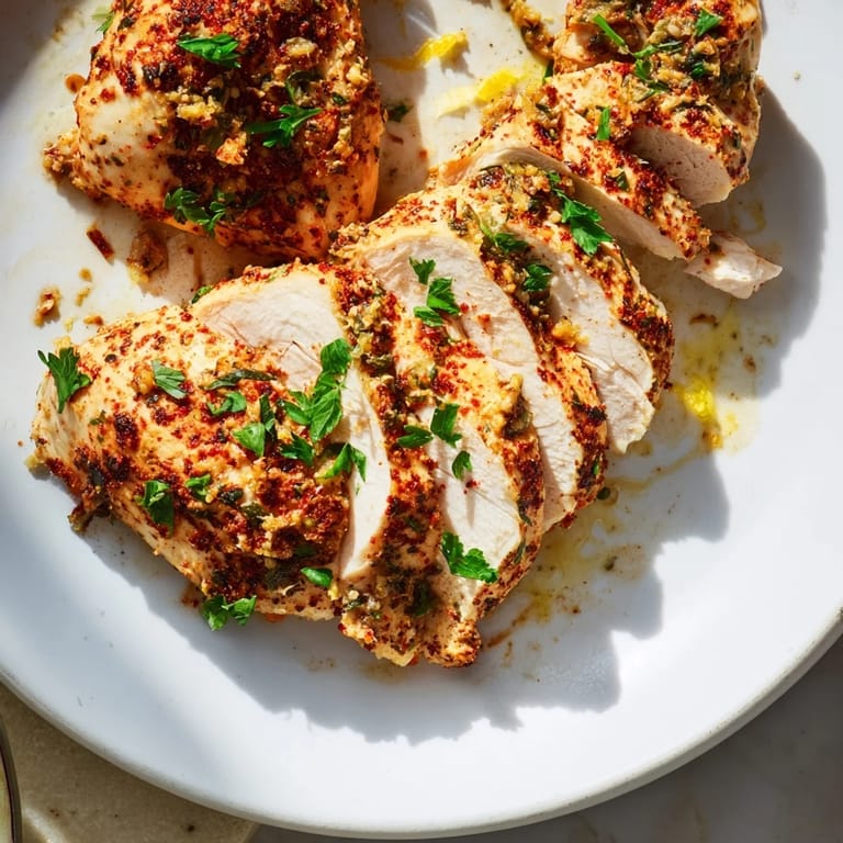 A close-up of golden Greek yogurt chicken, a delicious and easy Mediterranean main course recipe.