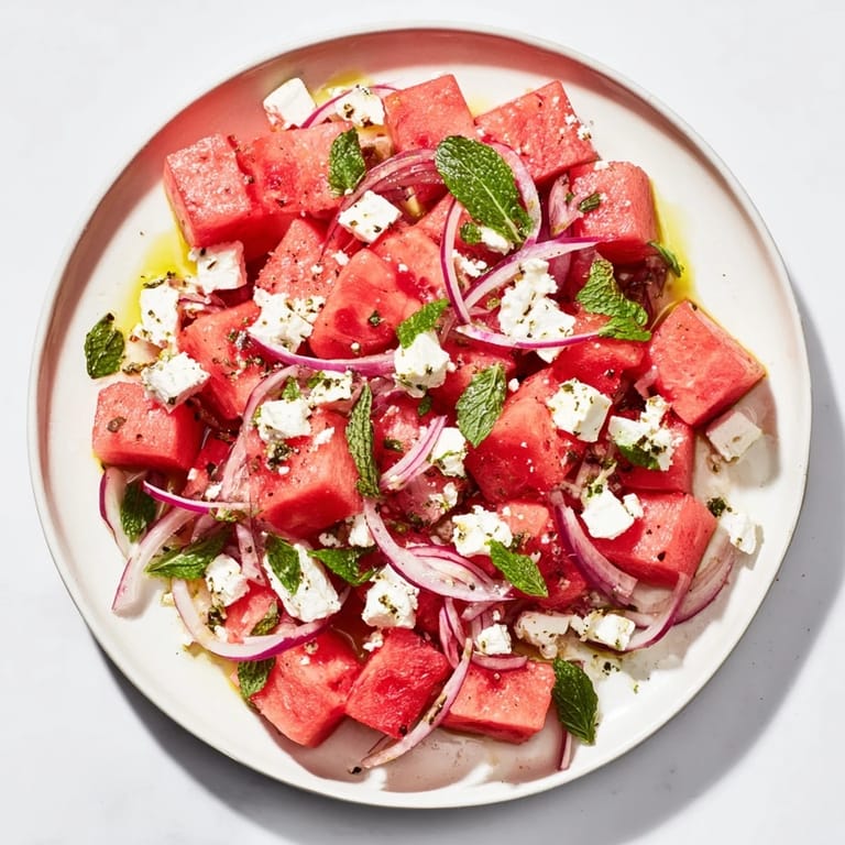Sweet watermelon and salty feta combine in this beautiful and easy summer salad recipe.