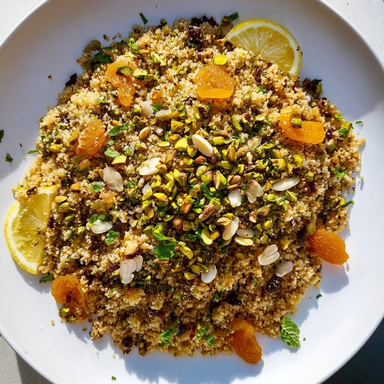 Flavorful Couscous Pilaf Spiced, with a hint of warming spices, garnished for a delicious presentation.