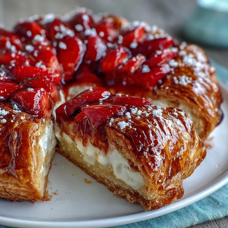 Fresh strawberry galette with almond frangipane, baked until crust is golden and fruit bubbles.