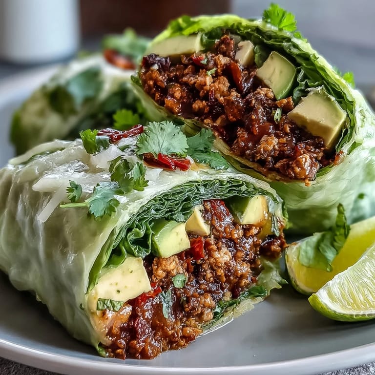 Colorful turkey taco lettuce wraps piled high with spiced ground turkey, bell peppers, and tomatoes for a fresh, satisfying dinner.  