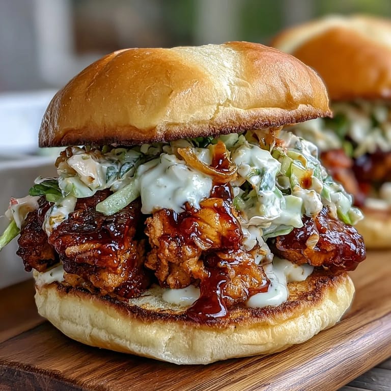 Tender BBQ chicken sliders with coleslaw, shredded chicken in rich BBQ sauce on soft buns, topped with zesty coleslaw for a classic American cookout treat.