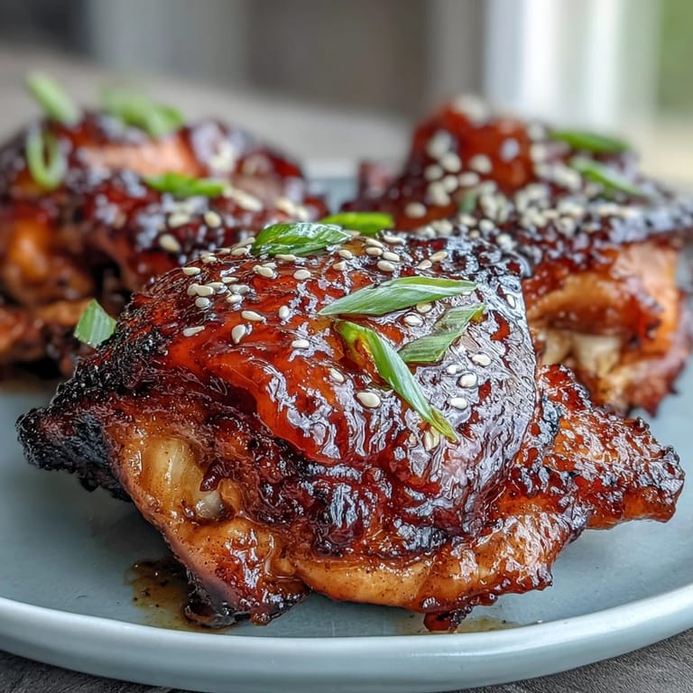 Sweet and savory soy glazed chicken thighs, oven-baked until tender and glossy, perfect for a quick weeknight meal.