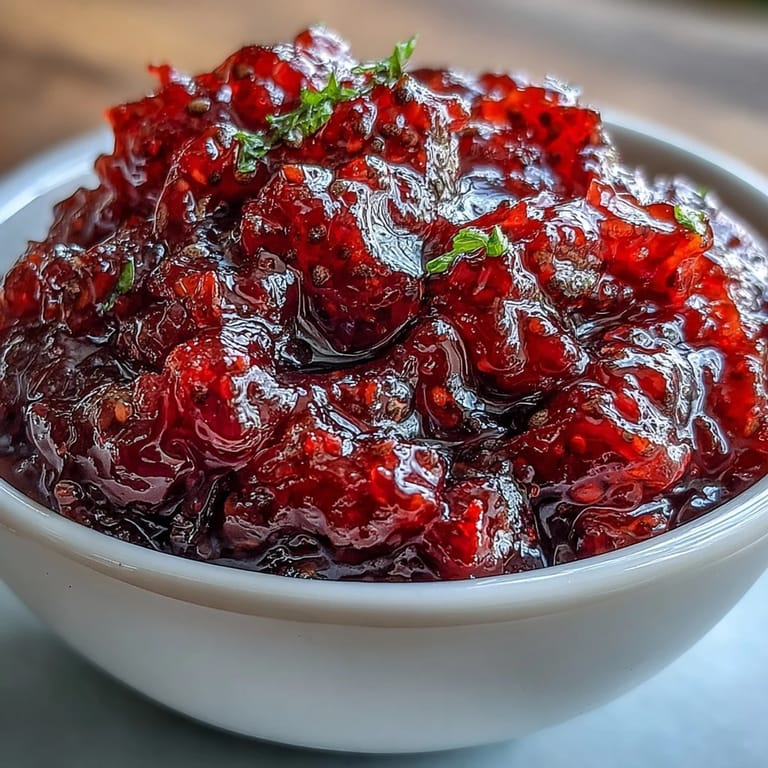 Spoonful of tangy raspberry lemon chia jam, glistening with seeds and ready to elevate breakfast or dessert.