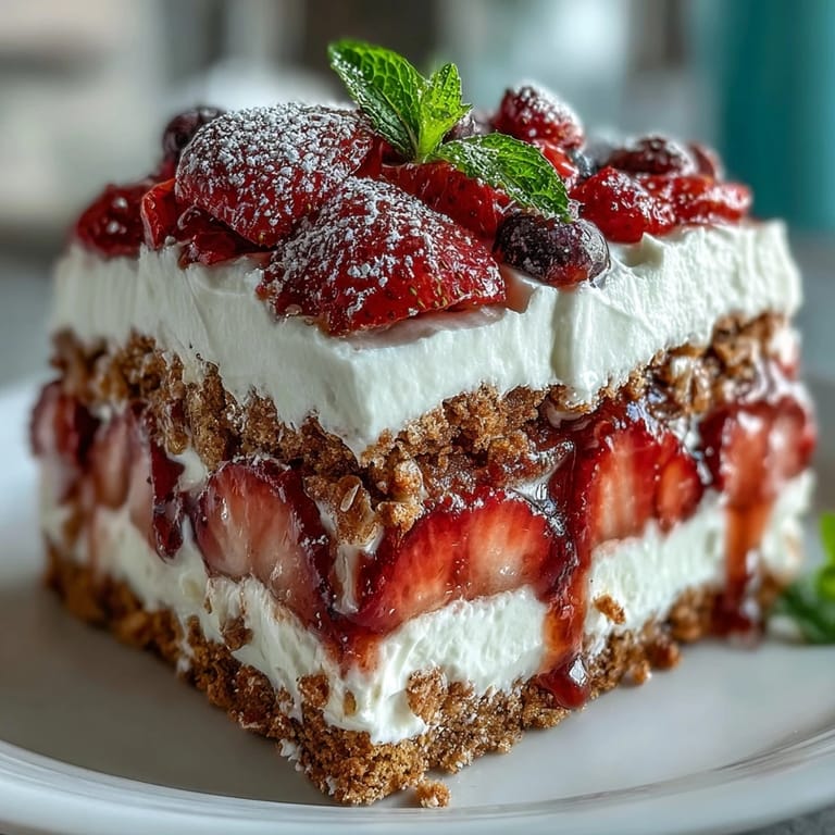 Refreshing Memorial Day Icebox Cake with strawberries, perfect for summer gatherings.