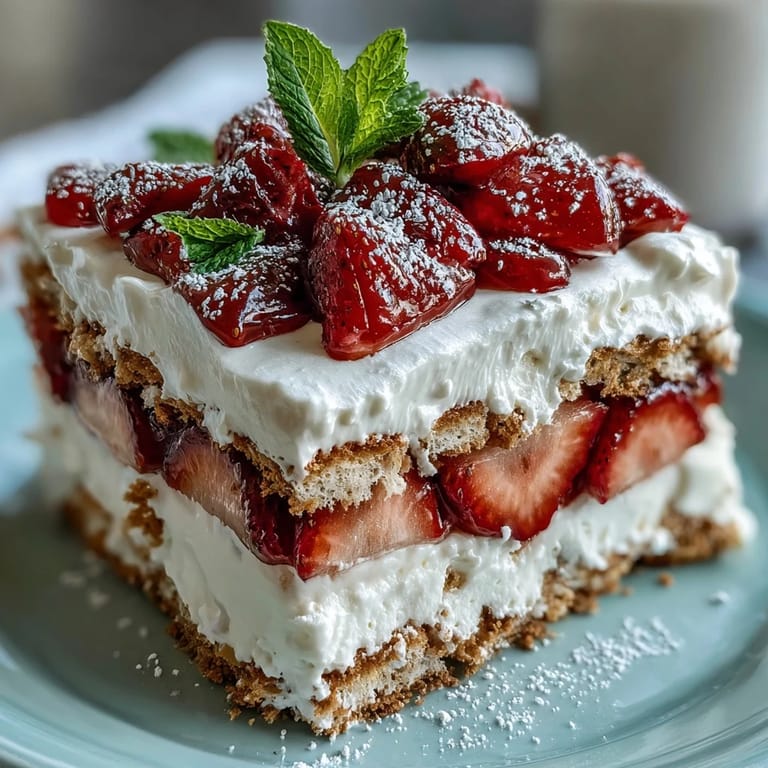 A delicious no-bake strawberry icebox cake, ready to impress guests.