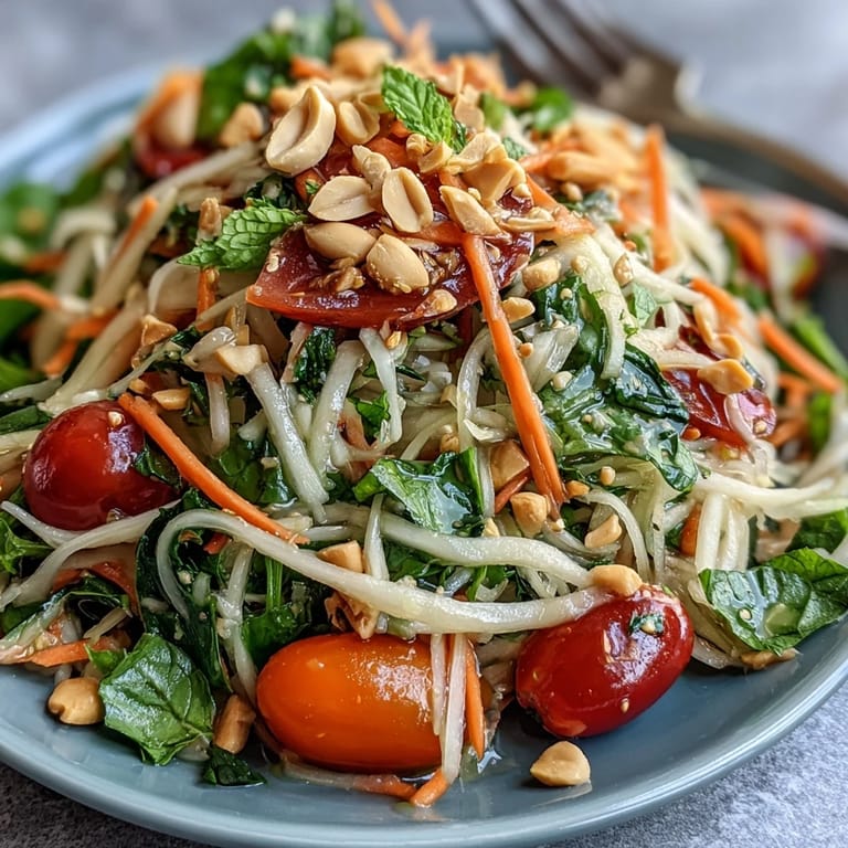 Vibrant Thai Papaya Salad with Peanuts and Lime, full of fresh, zesty flavors.