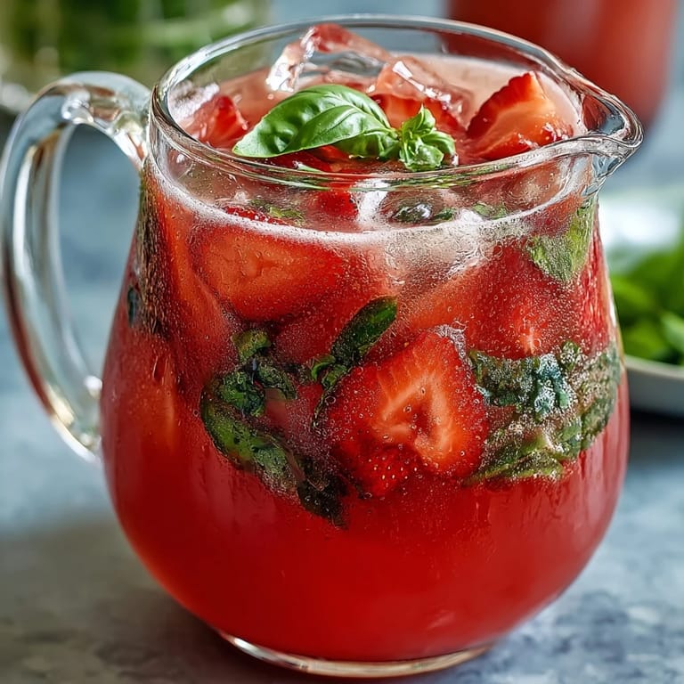 Refreshing Strawberry Basil Lemonade, showcasing fresh garnishes, perfect for a large gathering.